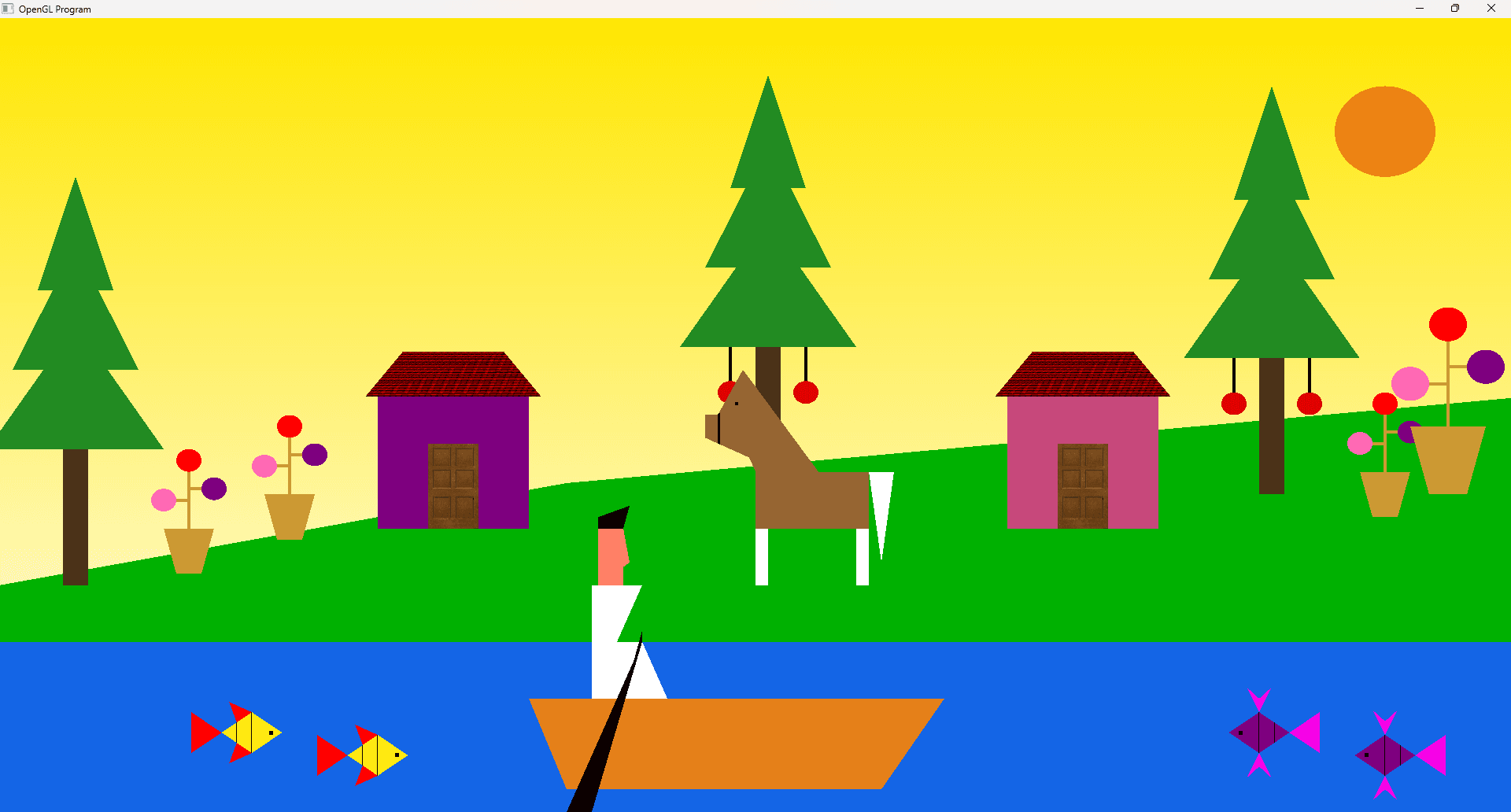 2D Village Scene OpenGL Project